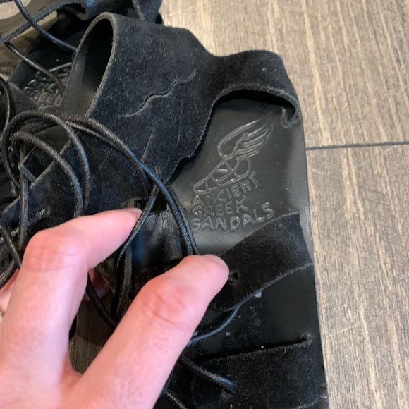 Ancient Greek Sandals black suede Fteroti sandals - Picture 4 of 8